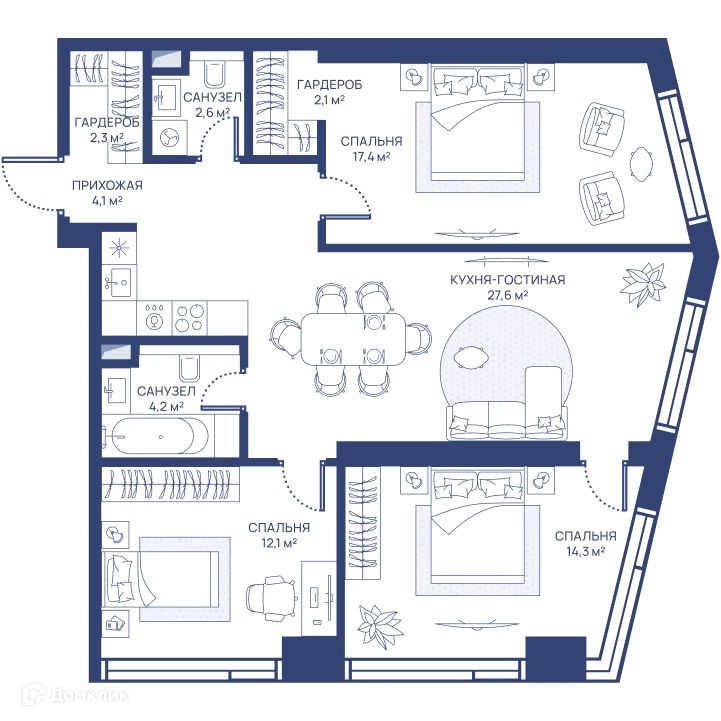 3-комнатная квартира 86.7 м² СВЕТ