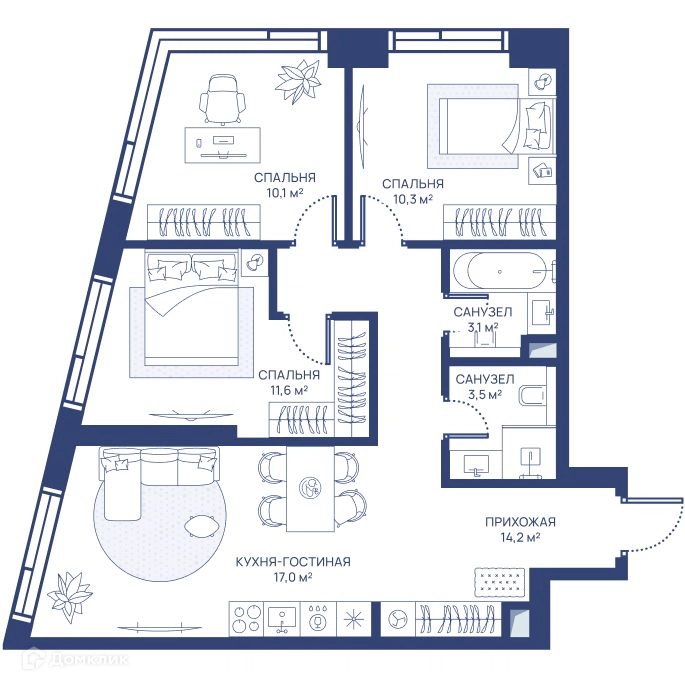 3-комнатная квартира 69.8 м² СВЕТ