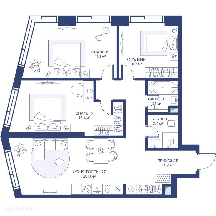 3-комнатная квартира 82.6 м² СВЕТ