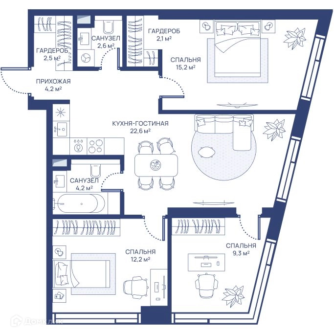 3-комнатная квартира 74.9 м² СВЕТ