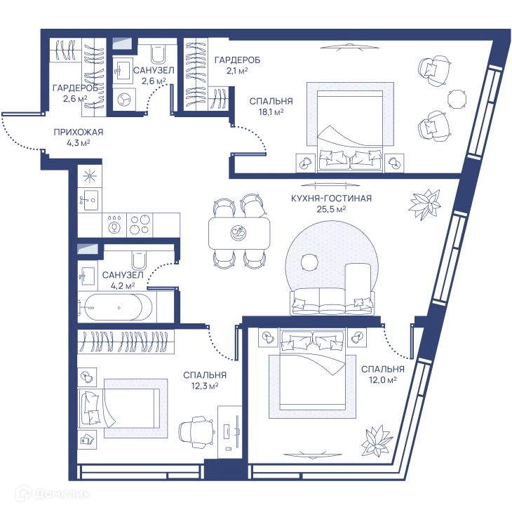 3-комнатная квартира 83.7 м² СВЕТ