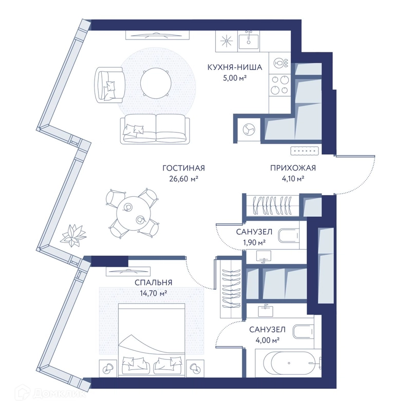 1-комнатная квартира 56.3 м² ХАЙДАУТ