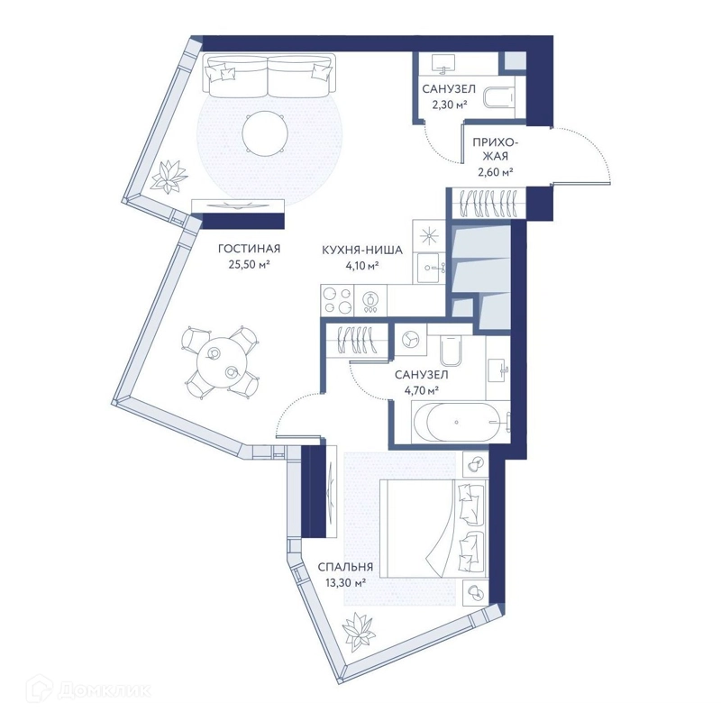 1-комнатная квартира 52.5 м² ХАЙДАУТ