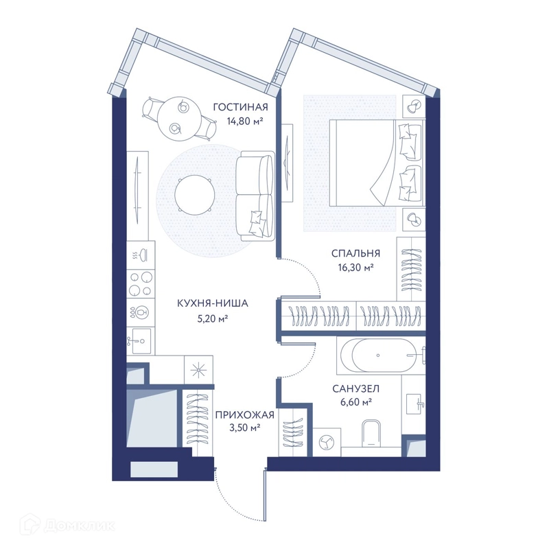 1-комнатная квартира 46.4 м² ХАЙДАУТ