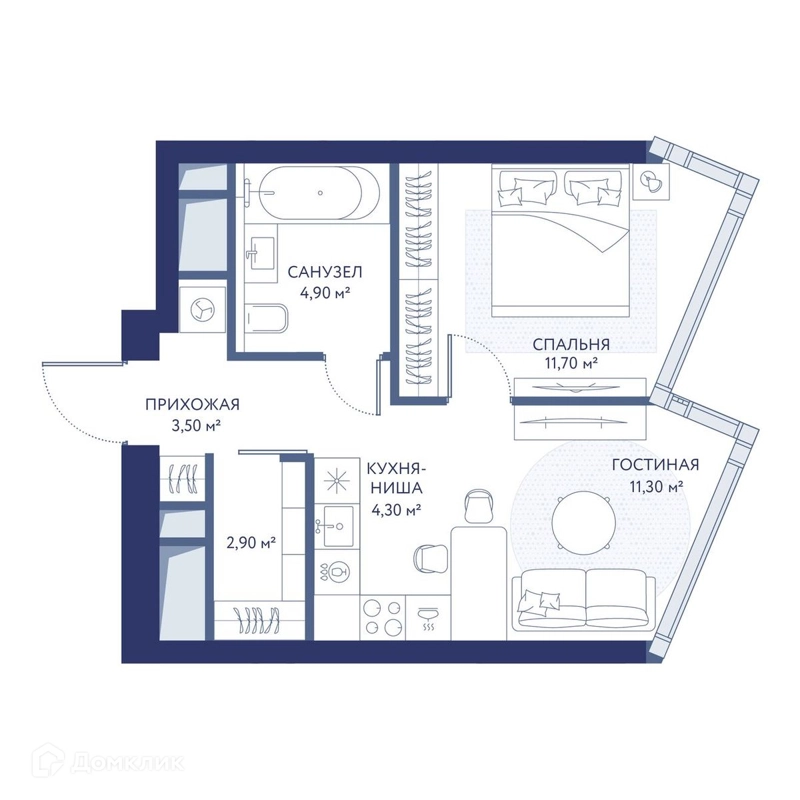 1-комнатная квартира 38.6 м² ХАЙДАУТ