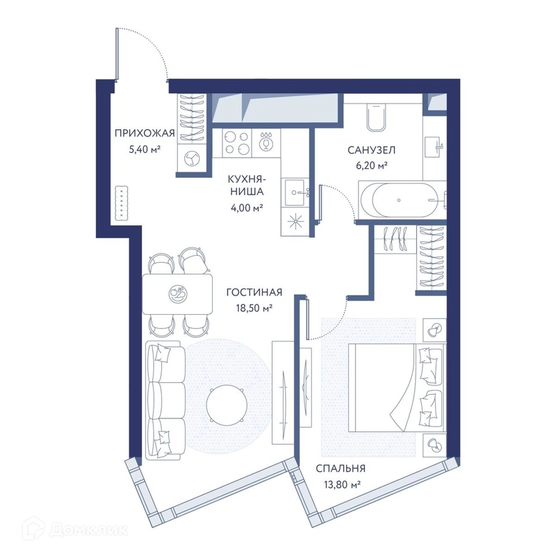 1-комнатная квартира 48 м² ХАЙДАУТ