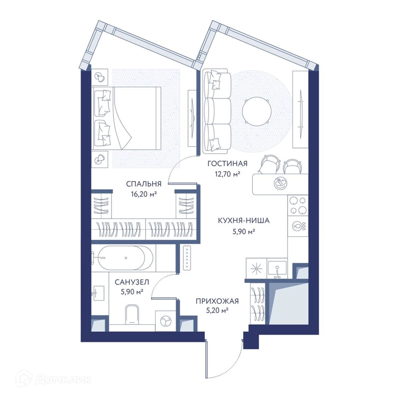 1-комнатная квартира 45.9 м² ХАЙДАУТ