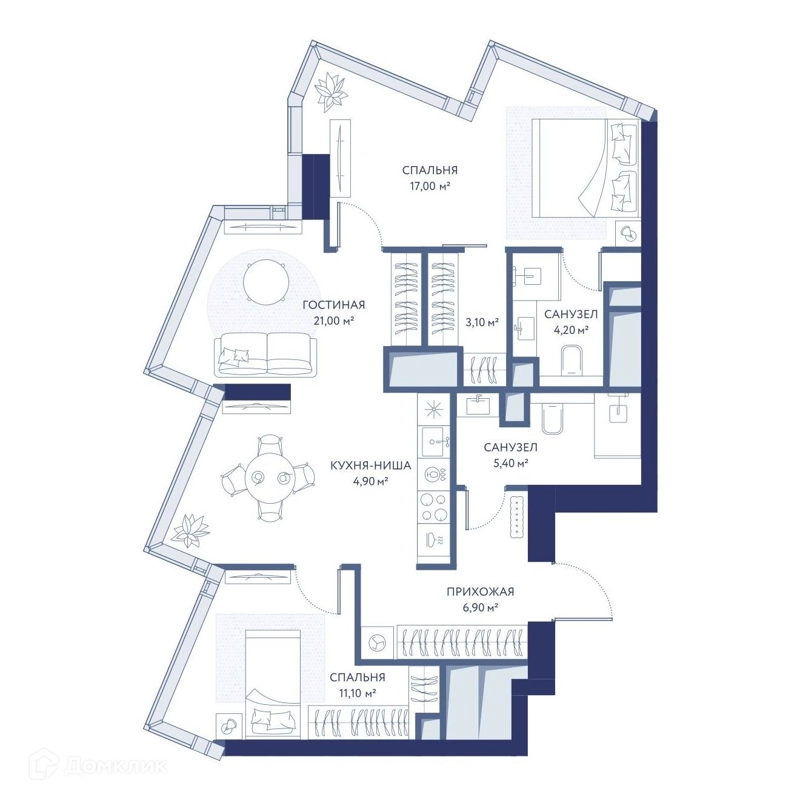 2-комнатная квартира 73.6 м² ХАЙДАУТ