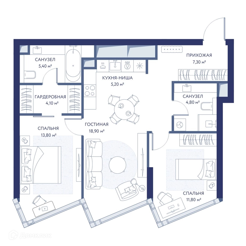 2-комнатная квартира 71.5 м² ХАЙДАУТ