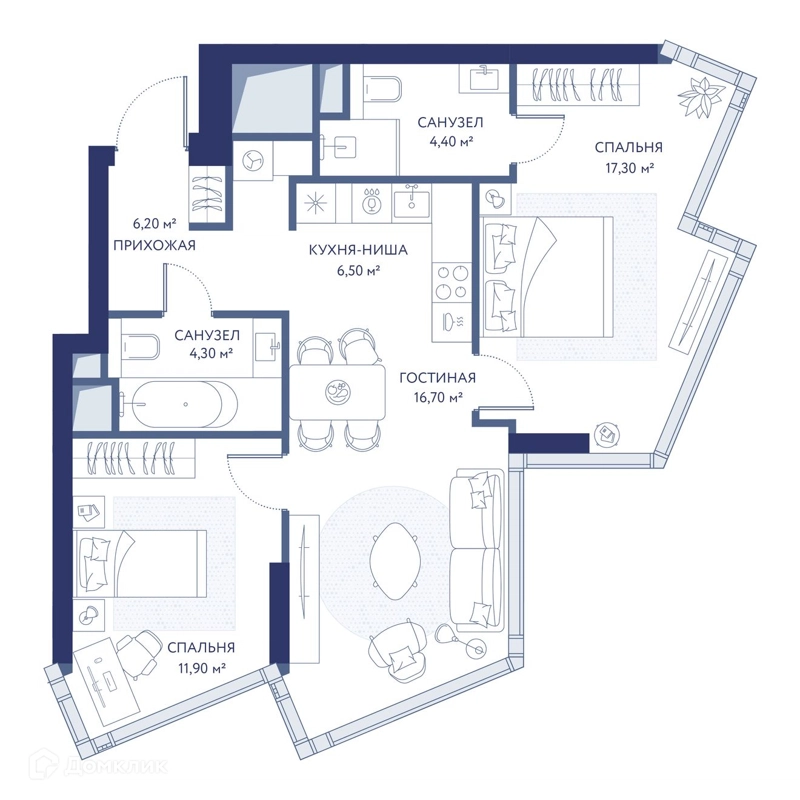 2-комнатная квартира 67.3 м² ХАЙДАУТ