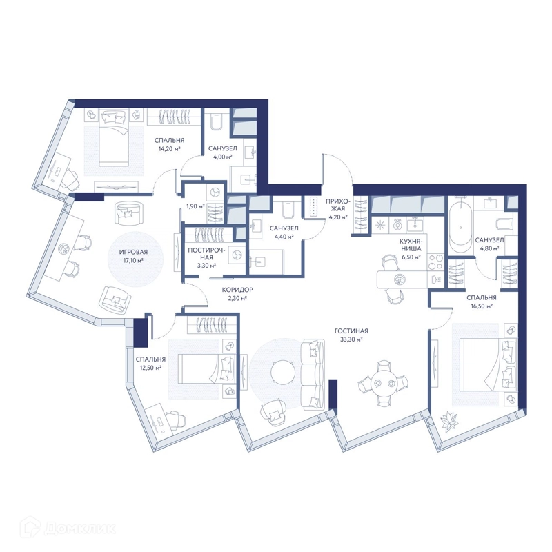 3-комнатная квартира 125 м² ХАЙДАУТ