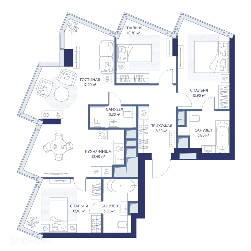 3-комнатная квартира 94.3 м² ХАЙДАУТ