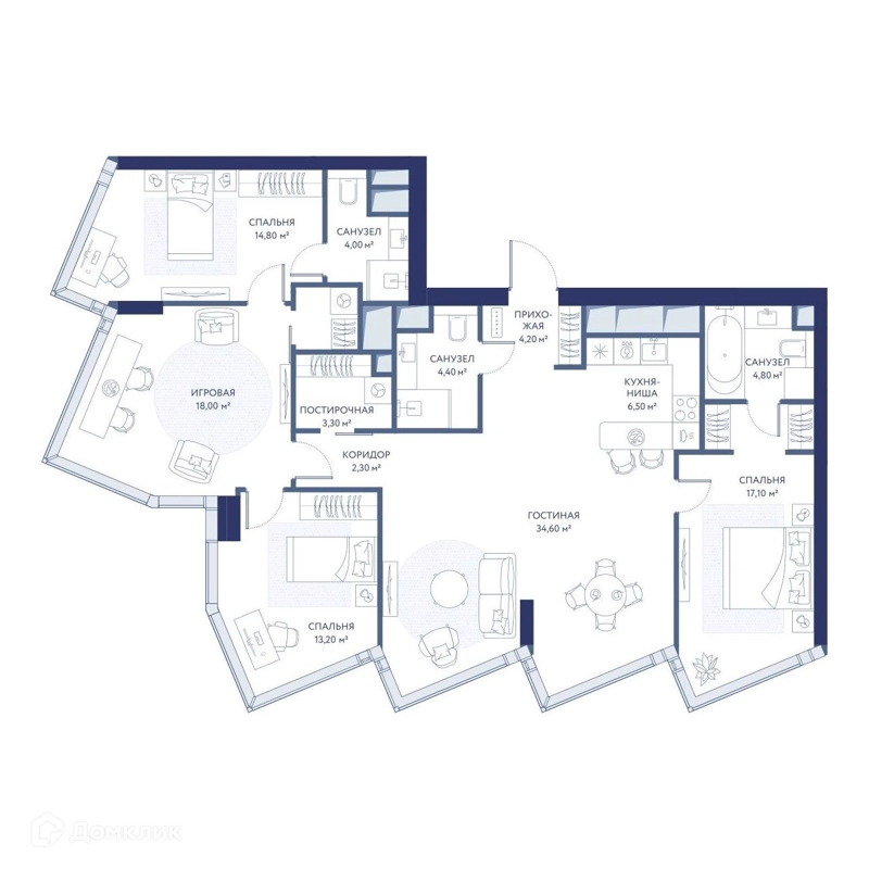 3-комнатная квартира 129.1 м² ХАЙДАУТ