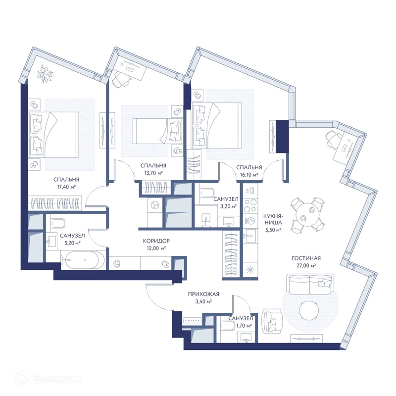 3-комнатная квартира 105.2 м² ХАЙДАУТ