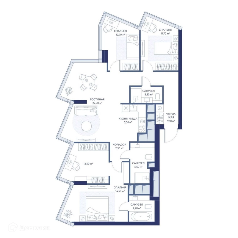 3-комнатная квартира 108.2 м² ХАЙДАУТ