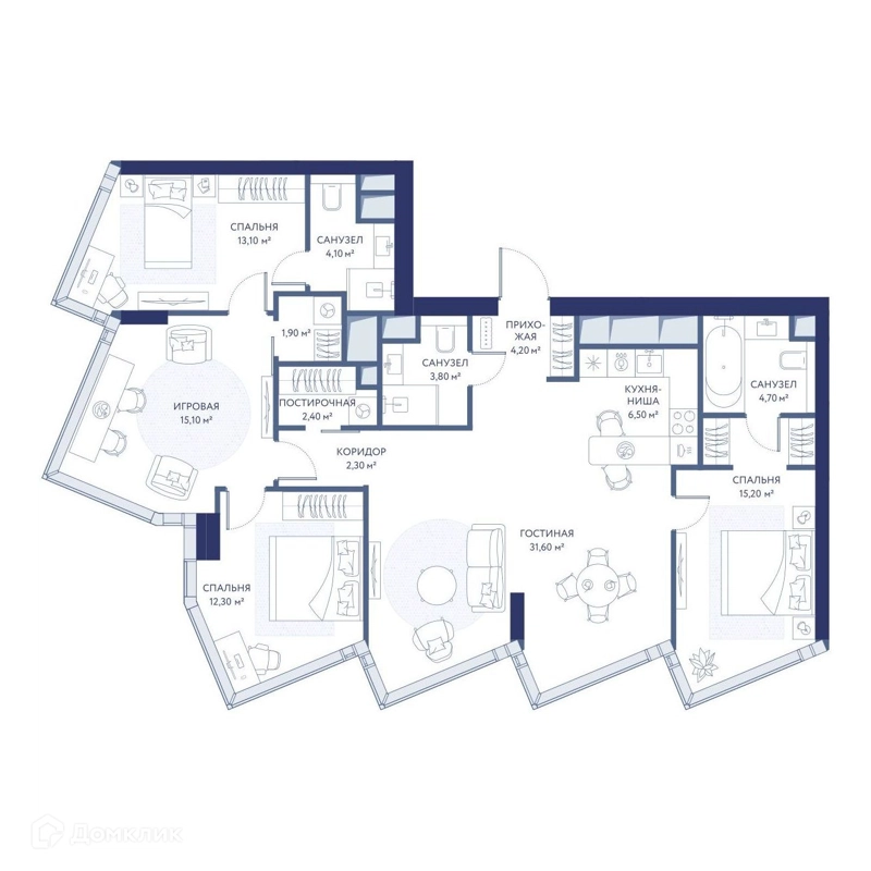 3-комнатная квартира 117.2 м² ХАЙДАУТ