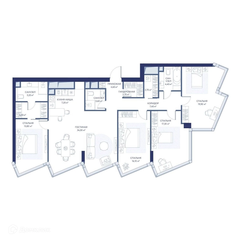 4-комнатная квартира 143.4 м² ХАЙДАУТ