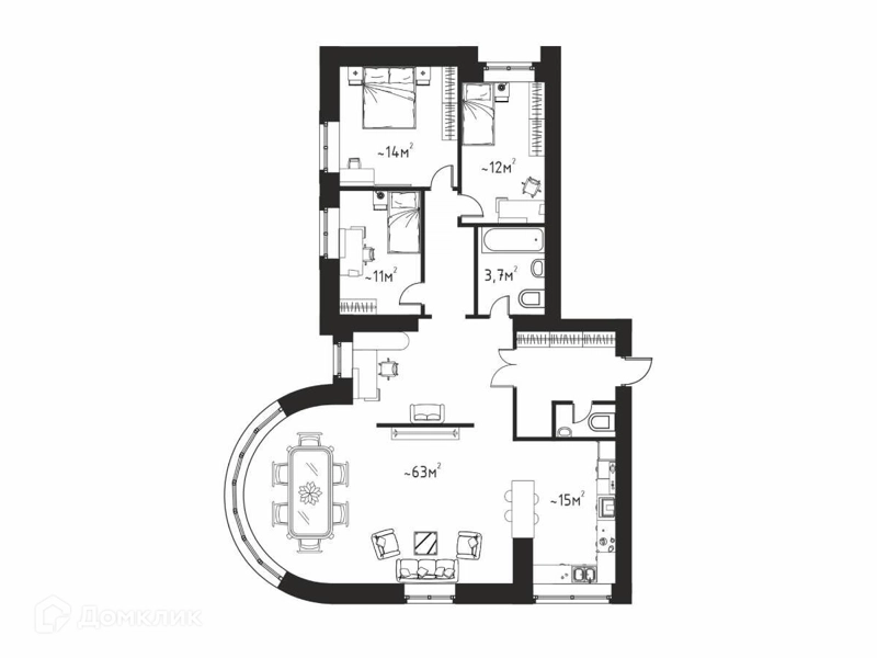 3-комнатная квартира 141.7 м² Берег