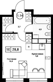 Студия 28.8 м² Пушкино Град