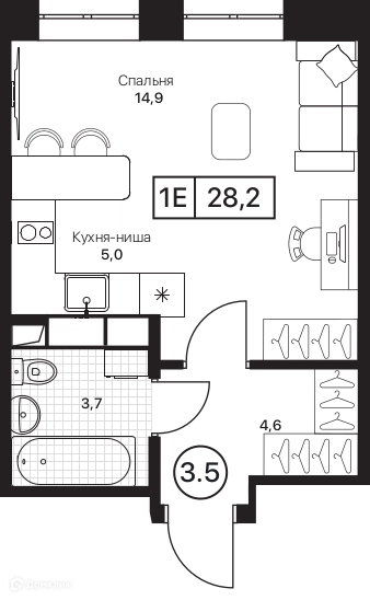 Студия 28.2 м² Пушкино Град