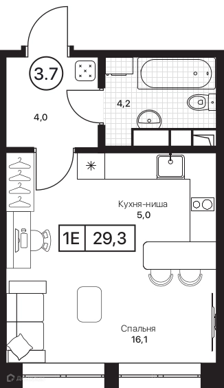 Студия 29.3 м² Пушкино Град