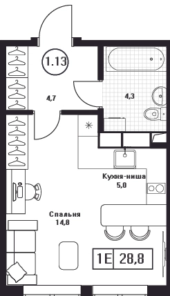 Студия 28.8 м² Пушкино Град