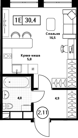 Студия 30.4 м² Пушкино Град