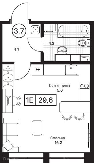 Студия 29.6 м² Пушкино Град