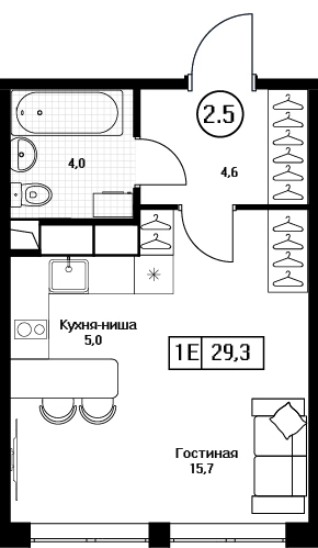 Студия 29.3 м² Пушкино Град