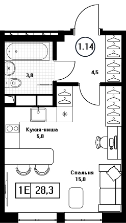 Студия 28.3 м² Пушкино Град