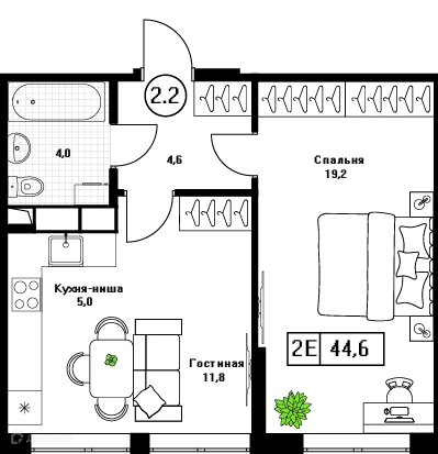 1-комнатная квартира 44.6 м² Пушкино Град