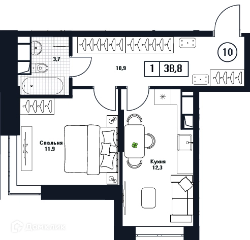 1-комнатная квартира 38.8 м² Пушкино Град