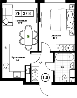 1-комнатная квартира 37.8 м² Пушкино Град