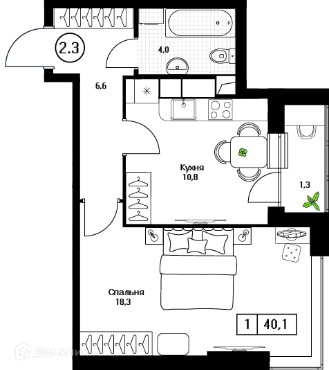 1-комнатная квартира 41 м² Пушкино Град