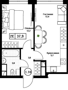 1-комнатная квартира 37.9 м² Пушкино Град