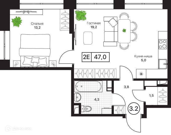 1-комнатная квартира 47 м² Пушкино Град