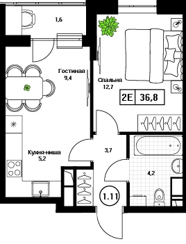 1-комнатная квартира 36.9 м² Пушкино Град