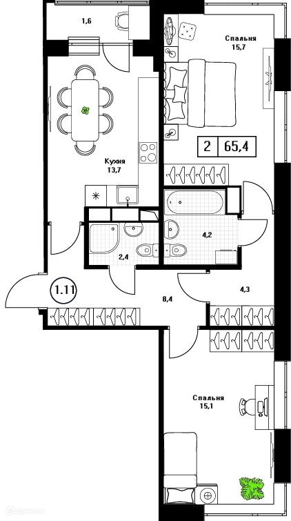 2-комнатная квартира 65.4 м² Пушкино Град