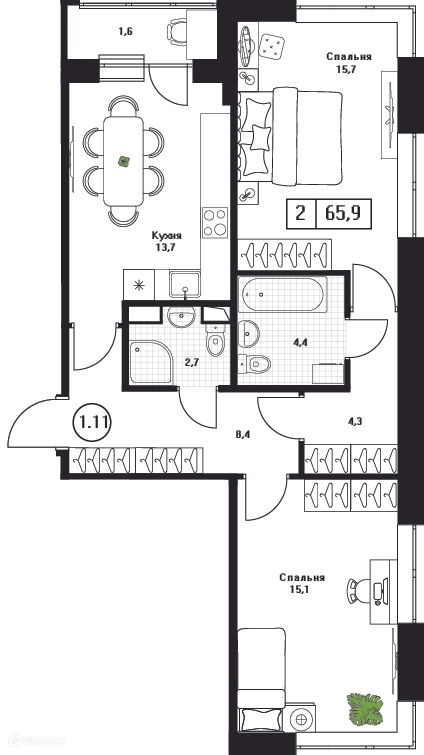 2-комнатная квартира 65.9 м² Пушкино Град