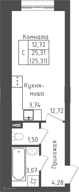 Студия 25.31 м² Зеленый город