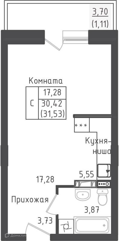 Студия 31.53 м² Зеленый город