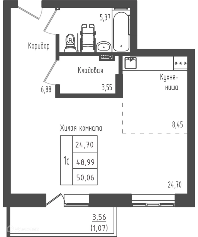 Студия 50.06 м² Зеленый город