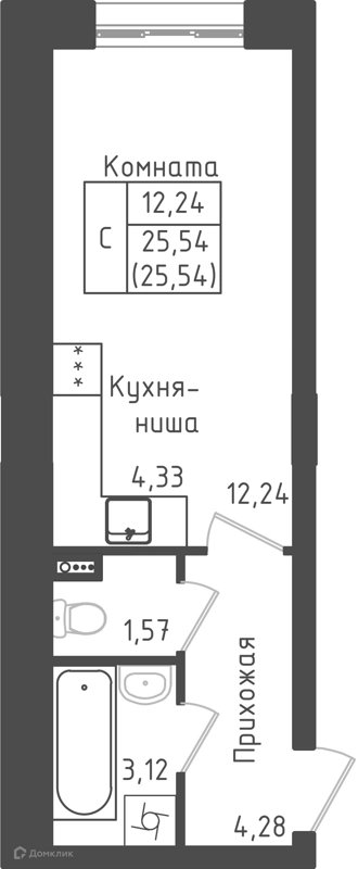 Студия 25.54 м² Зеленый город