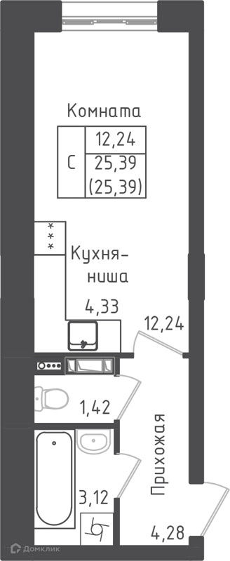 Студия 25.39 м² Зеленый город