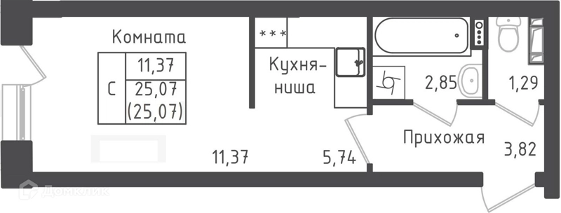 Студия 25.79 м² Зеленый город