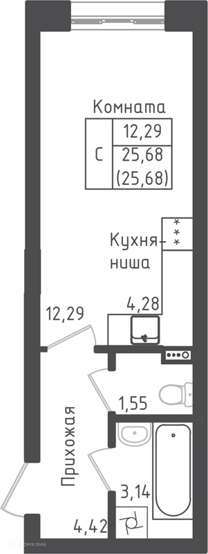 Студия 25.68 м² Зеленый город