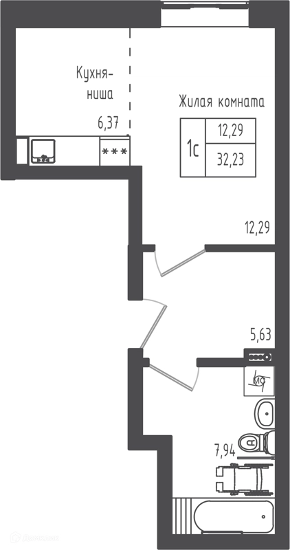 Студия 32.23 м² Зеленый город