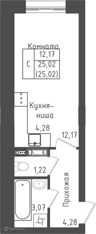 Студия 25.02 м² Зеленый город