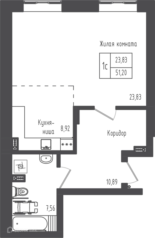 Студия 51.2 м² Зеленый город