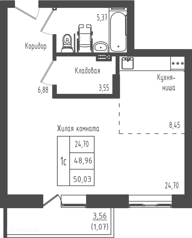 Студия 50.03 м² Зеленый город